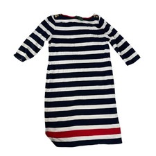 Lauren Ralph Lauren Navy Nautical Striped Cotton Boat Neck Dress Gold Buttons L