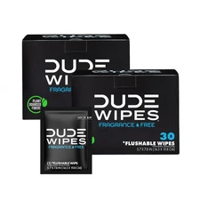 DUDE Wipes 2-Pack 60ct Unscented XL Flushable Wipes Vitamin E Aloe