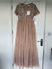 ASOS Maternity Bridesmaid short sleeve maxi dress sequinned blush UK 10 NEW