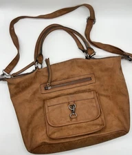 Crossbody Purse Cognac/Brown Faux Leather Tote/Satchel
