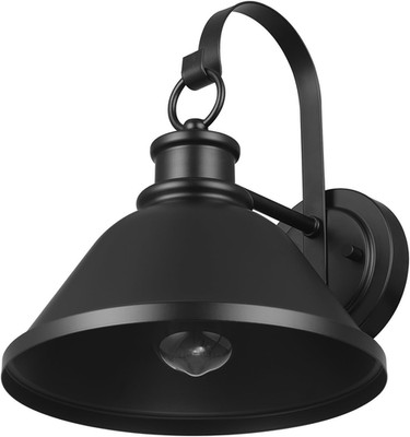 60000011 1-Light Outdoor Wall Sconce, Matte Black, 10'' Warehouse Shade, Goosenec