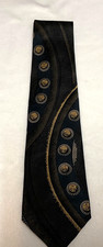 Vintage Zylos George Macado Neck Tie Black Brown Gold Silk Men?s Classic Pointed