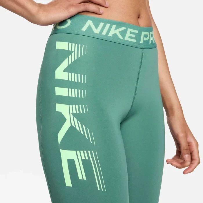 NIKE PRO WOMEN DRI-FIT TRAINING MID RISE GRAPHIC LEGGINGS GREEN