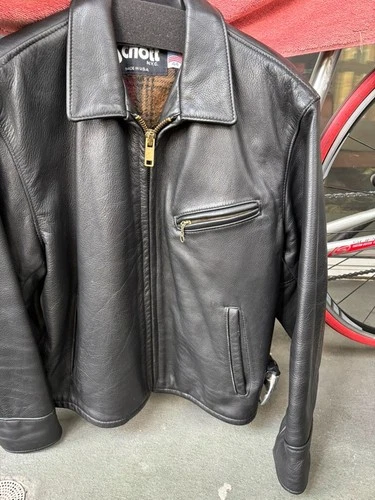 Schott 681 Leather Single Rider Jacket Size 44 Black Collar Flannel Tartan Lined image 16