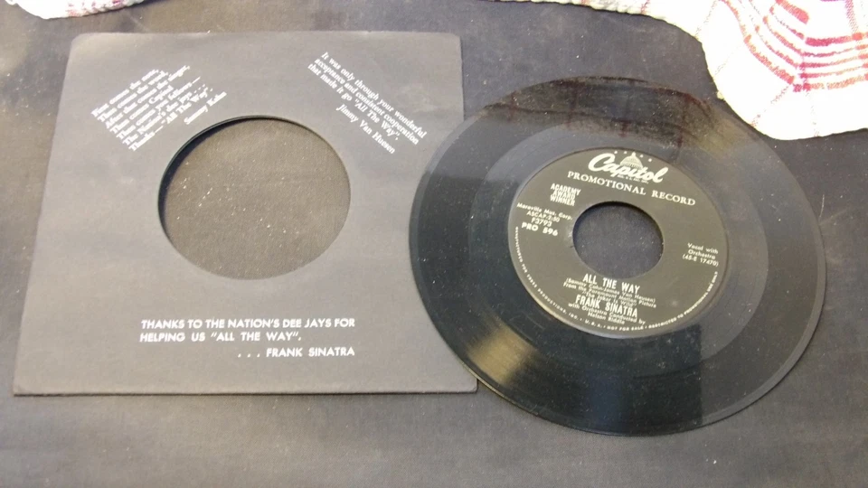 FRANK SINATRA - All The Way - 1958 Capitol Pop Promo Vinyl 45 7"-w/RARE Sleeve - Image 3 of 3