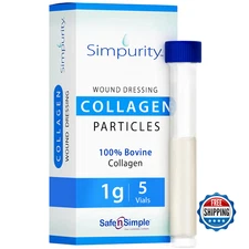 Simpurity Powdered Collagen Wound Dressing - 5x1g Vials for Fast Healing
