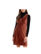 PLANET GOLD Womens Brown Long Sleeve V Neck Above The Knee Shift Dress L