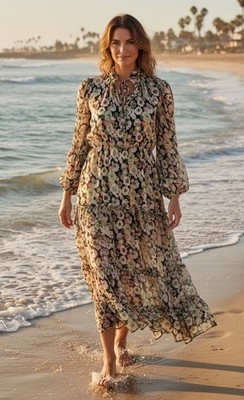 CINQ À SEPT Lucille Tiered Floral Midi-Dress size 2