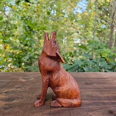 #ad Hand Carved Wooden Howling Wolf Figurine Rustic Wildlife Cabin Decor Sculpture $89.99