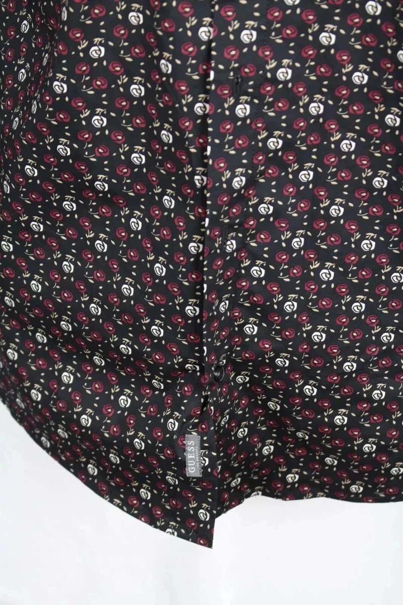 Camisa Guess Jeans Para Hombre Noa Roses Manga Larga Botón Calce Ajustado S Pequeña Negro Jet
