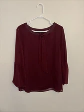 IVANKA TRUMP Women's Large Plum Bell Flared Sleeve Pull-over Blouse Top Sheer