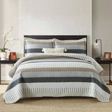 100 Cotton Quilt Set King Size, King Quilt 106"x98" King Gray/Brown/Beige