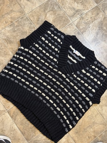 Vintage Hand Made Knit Best Black And White Tender Loving Care 2XL 26x27 Vest US - Picture 4 of 5