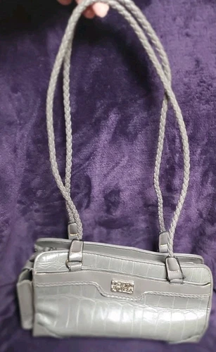 Vintage MAGGIE BARNES Gray Faux Crocodile Leather Satchel Handbag Purse