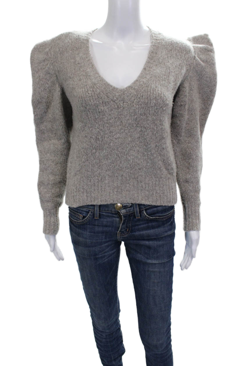 IRO Women V-Neck Wool Pullover Gray Long Sleeve Size XSFree Shipping in US $100+ Orders | $6.95 Orders Below
