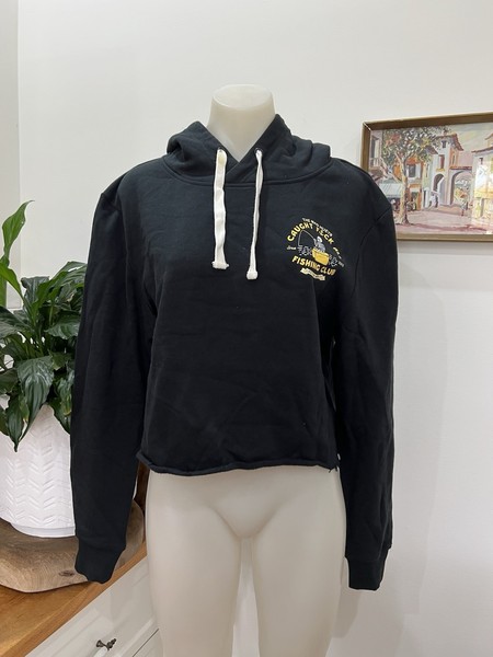 Ladies Mad Huey’s Cropped Hoodie Caught F#UK ALL Fishing Club Size M 1012 