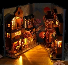 DIY Book Nook Kits, 3D Wooden Puzzles Bookshelf Insert Cherry Blossom Street NEW