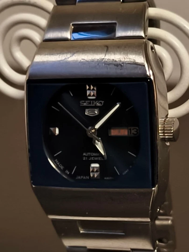 Reloj Automático Seiko 5 Esfera Azul Banda Plateada Buen Estado Foto 2 de 4