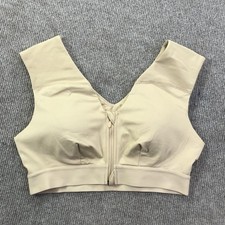 Tommie Copper Sports Bra Womens Large Beige Zip Front Shoulder Support Mesh