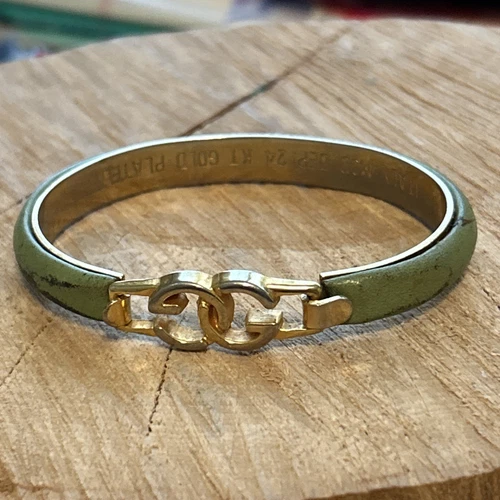Bracciale Gucci Vintage Pelle di Serpente Placcato Oro 24 KT ITALIA Verde Oliva