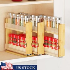Bamboo Spice Rack Organizer 3 Drawers Pull Out Kitchen Cabinet Storage Solution