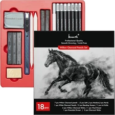 Charcoal Pencils for Drawing, 18 Pcs Art Pencil Kit, Professional Black,White 