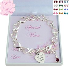 Personalised Birthstone Bracelet with Engraving. Gift for Mum, Sister, Daughter