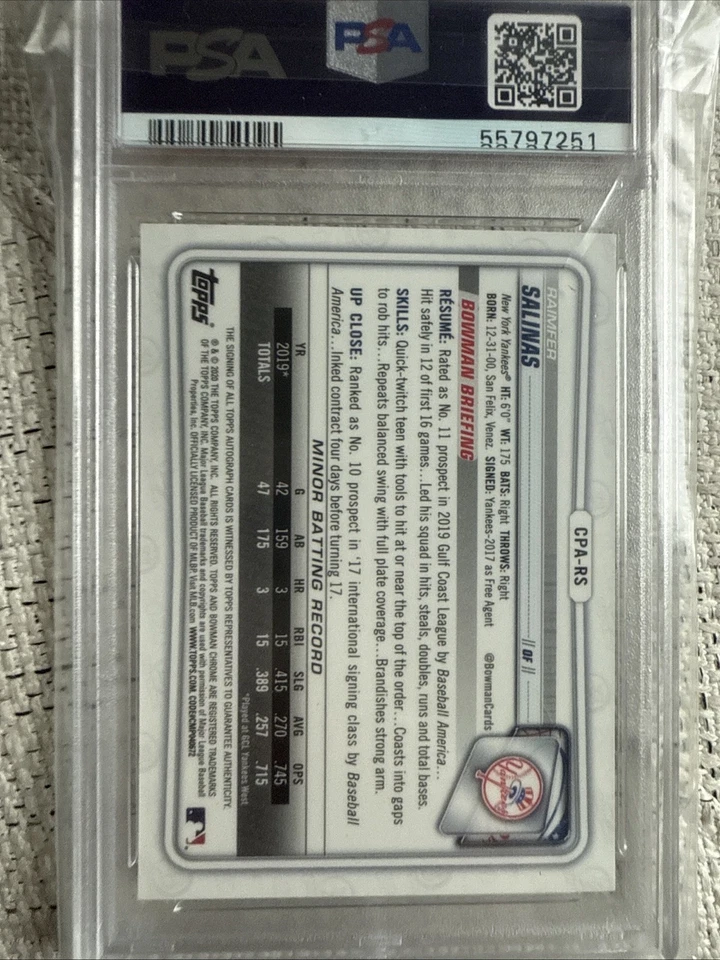 2020 Bowman Chrome Raimfer Salinas Gold Shimmer Refractor Auto /50 PSA 10 GEM MT - Image 2 of 2