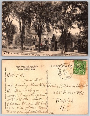 Mary Lyon Hall Gate Mount Holyoke College South Hadley Mass Postcard