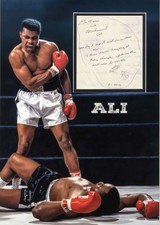 Muhammad Ali BOXER autograph note & drawings signed & in custom-matting