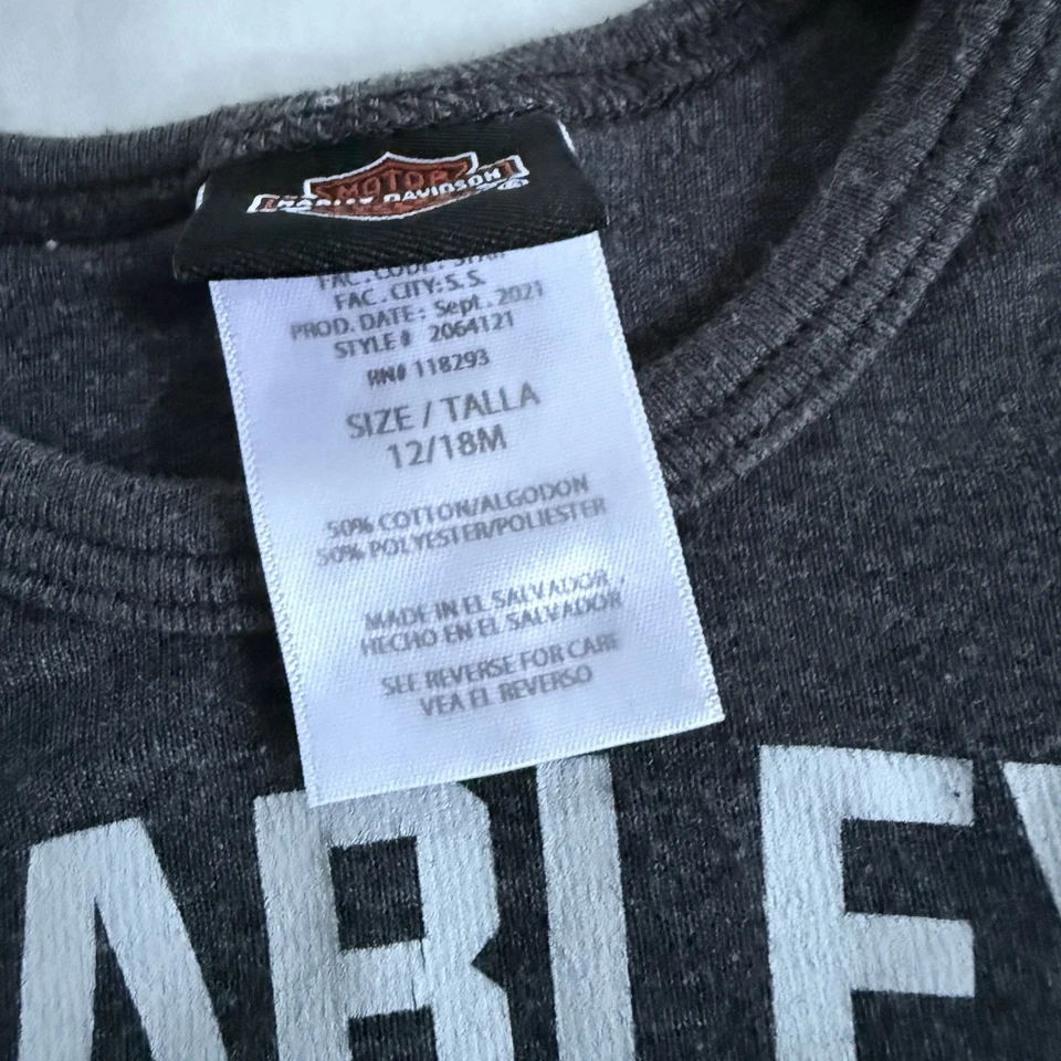 Harley Davidson Bebé Niño 2 Piezas Manga Larga Camiseta y Pantalón Gris Conjunto Talla 12-18M Foto 3 de 4