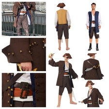 Jack Sparrow Cosplay Costume Medieval Caribbean Pirate Captain Uniform fullsets
