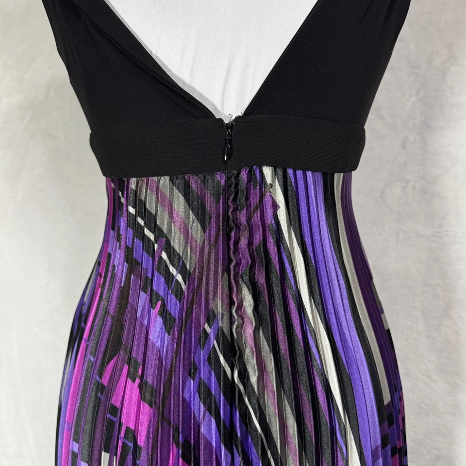 Betsy & Adam Boho Accordion Pleated Maxi Dress Size 4 Black Purple Groovy 70s - Image 3 of 4