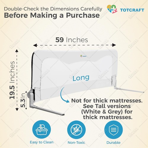 TotCraft Bed Safety Rail for Toddlers & Infants White (59" x 19.5") - Picture 2 of 3