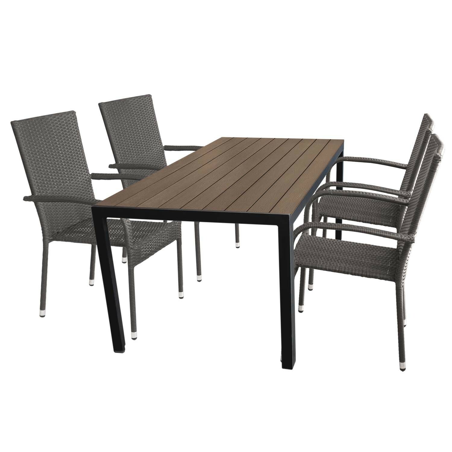 Gartengarnitur Polywood Gartentisch 150x90cm + 4x Polyrattan Stapelstuhl Gartengarnitur Polywood Gartentisch 150x90cm + 4x Polyrattan Stapelstuhl