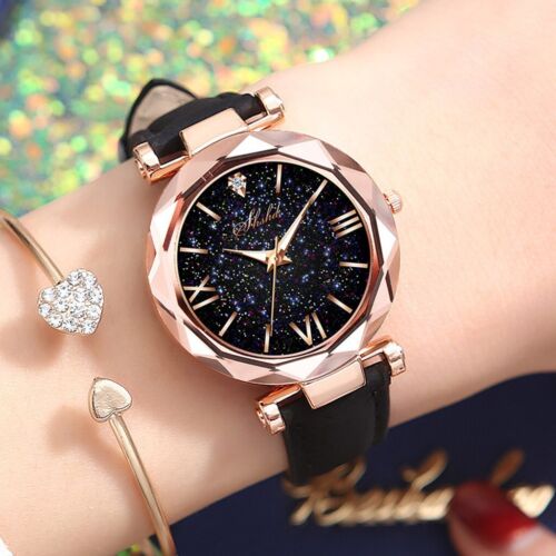 Unisex Stars Little Point Frosted Belt Watch Dotted With Roman Scale Black Watch - Picture 6 of 6