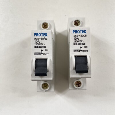 2 X PROTEK 10A MCB RESTPOSTEN 110/2B 415V BSEN60898 6000 SCHUTZSCHALTER