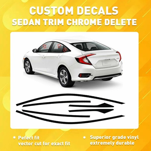 6 Chrome Delete Blackout Window Trim For 2016-2021 Honda Civic Sedan Accessories - Picture 5 of 12