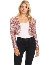 Shiny Sequin Long Sleeve Glitter Cropped Blazer Bolero Shrug