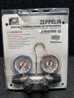 JB INDUSTRIES 25233L Manifold Gauge Kit 4 Valves 4 Hoses 3 1/8'' Gauge Diameter
