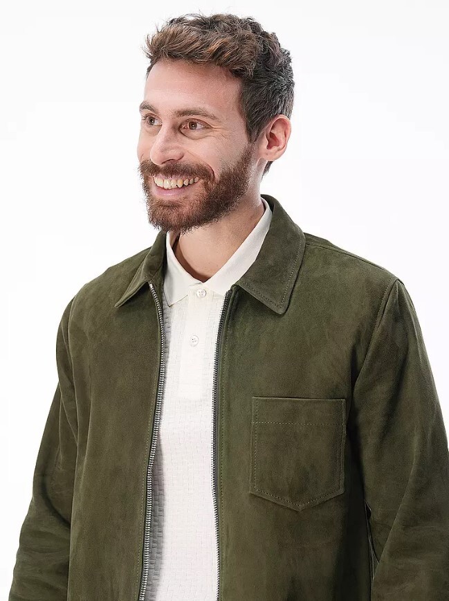 OFFICINE GENERALE Men's Green Sid Suede Overshirt Jacket