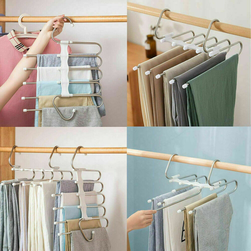 Clothes Pants Trouser Coat Hanger Multi Layer Storage Rack Closet Space  Saver UK