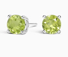 6mm Peridot Round Stud Earrings - Solid Sterling Silver - August Birthstone