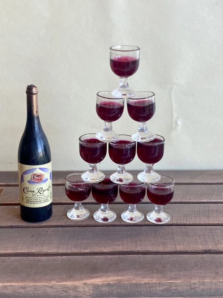 11 pcs set 1:12 Dollhouse Miniature Red Wine Glasses Cup Goblet Bar party Drink - Image 3 of 4