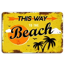 This Way to the Beach Rustic Vintage Sign Coastal Summer Home Decor