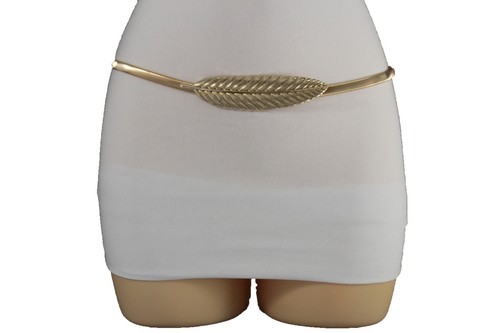 Caliente Mujeres Hip Cintura Alta Metal Dorado Flaco Fancy Cinturón Elástico - Imagen 2 de 11