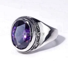 Amethyst Oval Cut Gemstone With 925 Sterling Silver Ring For Men's #140 *