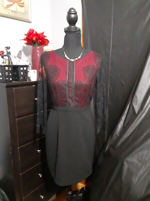 XXI Women's Dress Lace Overlay Burgundy Black Long Sleeve Size M Fairy Goth 