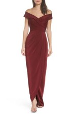 La Femme 25206 Surplice Off the Shoulder Column Gown SZ 8 Burgundy 365