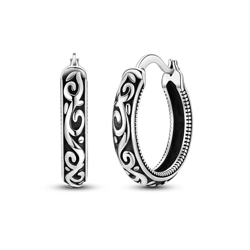 Geometric Vine Earrings Minimal Earrings 925 Sterling Silver Hoop Earrings